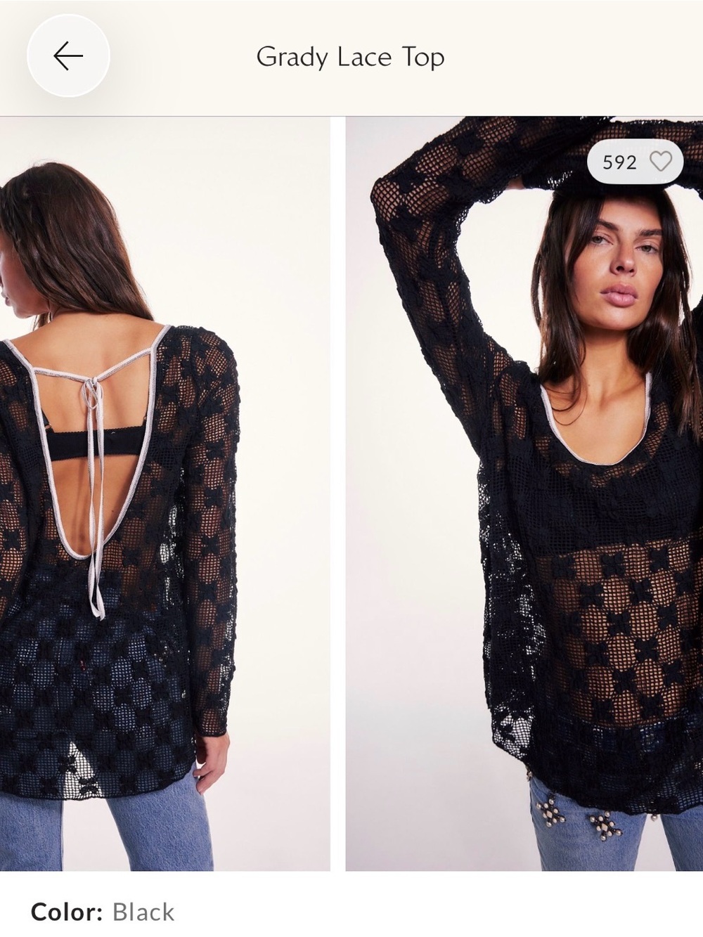 Free People Black Crochet Long Sleeve Tunic